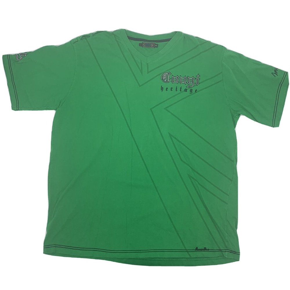 Men's COOGI Short Sleeve V-Neck Shirt Heritage Embroidered Green‎ 4X